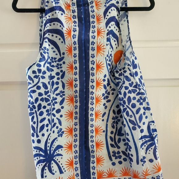 Farm Rio Tank Top Afternoon Breeze Beaded Tassel Tie Cotton Blouse Sz L NWT - Picture 2 of 9